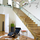 现代风格玻璃外挂扶手楼梯 钢木直梯实木踏板立板欧式简约楼梯