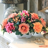 欧式假花仿真花套装 法式家居餐桌花瓶客厅装饰摆设玫瑰混合