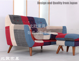 北欧时尚拼色日式小户型布艺沙发组合实木家具单人双人三人脚凳