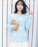 2016韩国东大门春款超粉嫩日系贴布刺绣云朵毛线衣针织衫韩版女士