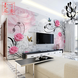 3d立体欧式客厅电视背景墙壁纸 影视墙布简约粉色玫瑰花满铺壁画