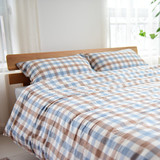 水洗棉彩格子全棉四件套简约床单日系夏季宜家被套床上用品床笠式
