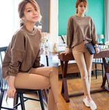 韩国代购大码女装秋季新款纯色蝙蝠袖圆领卫衣甜美粉色上衣打底衫