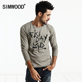 Simwood2015秋冬季男士长袖T恤欧美圆领修身印花纯棉t恤打底衫