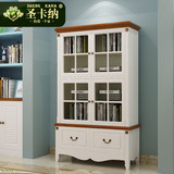 圣卡纳 地中海实木书柜 带抽屉书架书房家具 美式2门置物柜子组合