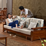 宜沃 全实木沙发床多功能推拉式客厅 三人位橡木布艺沙发床组合