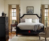 美式乡村实木床1.8米双人床1.5米复古做旧黑色公主床北欧简约家具