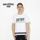 Westlink/西遇2016夏季新款 百搭字母印花短款圆领短袖针织男T恤