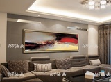 油画手绘赵无极抽象作品临摹简约现代客厅沙发墙床头长横幅装饰画