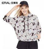 艾莱依2016春装新款正品女式连帽九分袖蝙蝠短外套ERAL30033-EXAB