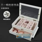 首饰收纳盒木质公主韩国饰品珠宝盒创意多层抽屉式化妆盒有玻璃盖