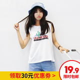 音朵韩版字母印花休闲卡通无袖T恤女学生短款夏季宽松背心打底衫