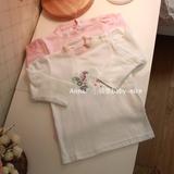 童装专柜品质原冬女童纯棉立领花边长袖T恤 打底衫白色粉色 特价