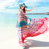 海边度假甜美雪纺沙滩裙 波西米亚印花吊带显瘦长裙连衣裙修身夏