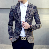 型男一粒扣小西服春季新款大码韩版修身印花小西装2016年单西外套