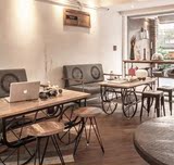 新款loft创意铁艺实木车轮餐桌椅组合个性酒吧咖啡厅桌子椅凳定制