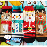 韩国进口 欢乐圣诞节 圣诞老人雪人麋鹿卡通袜子 全棉女生中筒袜