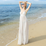 海岛度假女神白色波西米亚大码显瘦长裙性感露背无袖沙滩裙连衣裙
