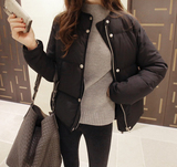面包服学生羽绒服女2015新款韩版修身短款简约无领羽绒服加厚外套