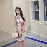 中国风旗袍年轻少女装礼服日常改良夏新款修身包臀连衣裙印花短袖