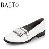 BASTO/百思图秋季专柜同款牛皮流苏圆头方跟浅口女单鞋TM221CQ5