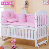 呵宝婴儿床实木 儿童床可变书桌摇床多功能婴儿摇篮床宝宝床加长