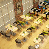 咖啡厅桌椅 简约西餐厅餐桌椅 甜品店奶茶店休闲实木布艺餐椅组合