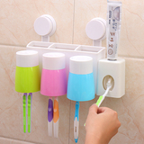三口之家挂壁式创意刷牙杯套装卫生间牙刷牙杯架子带自动挤牙膏器
