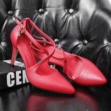 2016夏款女鞋 康丽rv代购个性潮夏新款尖头高跟单鞋红色婚鞋百搭