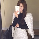 韩国代购正品秋季韩版女装时尚优雅气质名媛小香风毛呢修身短外套