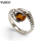 YUKI男士925银戒指环泰银开口戒霸气虎睛石龙爪个性欧美原创设计