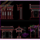 中式古典家具实木雕花屏风古建门牌牌楼牌坊大门五金配件CAD图库