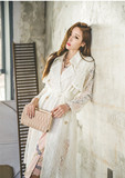 2016夏季新款女装韩版性感镂空中长款外套女长袖蕾丝ol气质薄风衣