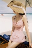 alex韩国代购正品粉色红连体少女泳衣保守显瘦裙式比基尼bikini