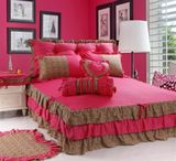 粉红玫红全棉床上用品四件套性感豹纹纯棉床裙被罩1.8米2米床包邮