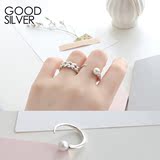 我是好银#韩版S925纯银饰品女 简约逗号符号贝珠珍珠开口戒指指环