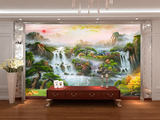 山水风景油画 中式3D立体整张无缝布壁画 书房客厅背景墙布
