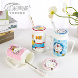机器猫马克杯子可爱卡通骨瓷陶瓷杯咖啡杯牛奶水杯带盖勺