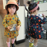 2016秋装新品韩版女童宝宝长袖满身星星高腰娃娃衫可爱宽松连衣裙
