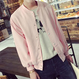 棒球服男青年薄款潮流刺绣粉色外套夹克夏季青少年学生潮长袖外衣