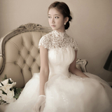 2016新款春夏季婚纱礼服韩版包肩修身白色高档蕾丝镶钻公主齐地