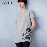 #Amii[极简主义] 2016夏新品休闲圆领趣味印花长款T恤女11680985