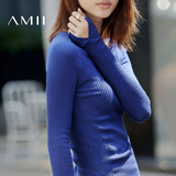 Amii[极简主义]2016秋冬新款百搭修身显瘦长袖薄款圆领套头女毛衣