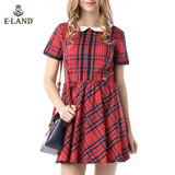 商场代购ELAND韩国衣恋15红格纹短袖连衣裙EEOW52302A专柜正品