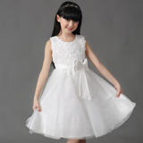 童装女童连衣裙儿童公主裙夏装女装表演出礼服蓬蓬白色婚纱裙大童