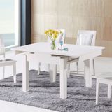 白色小户型伸缩实木餐桌 折叠钢化玻璃餐桌椅 正方形多功能餐桌