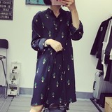 2016春装新款韩版加肥加大码女装胖mm200斤中长款棉麻衬衫连衣裙