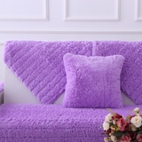 冬季长毛绒沙发垫坐垫皮巾套罩防滑加厚紫色简约现代柔软纯色欧式