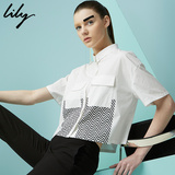 现货Lily2016夏新款女装短款条纹口袋衬衫116229C4903