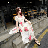 韩版夏季小清新条纹连衣裙女短袖雪纺香影裙两件套装女装裙子